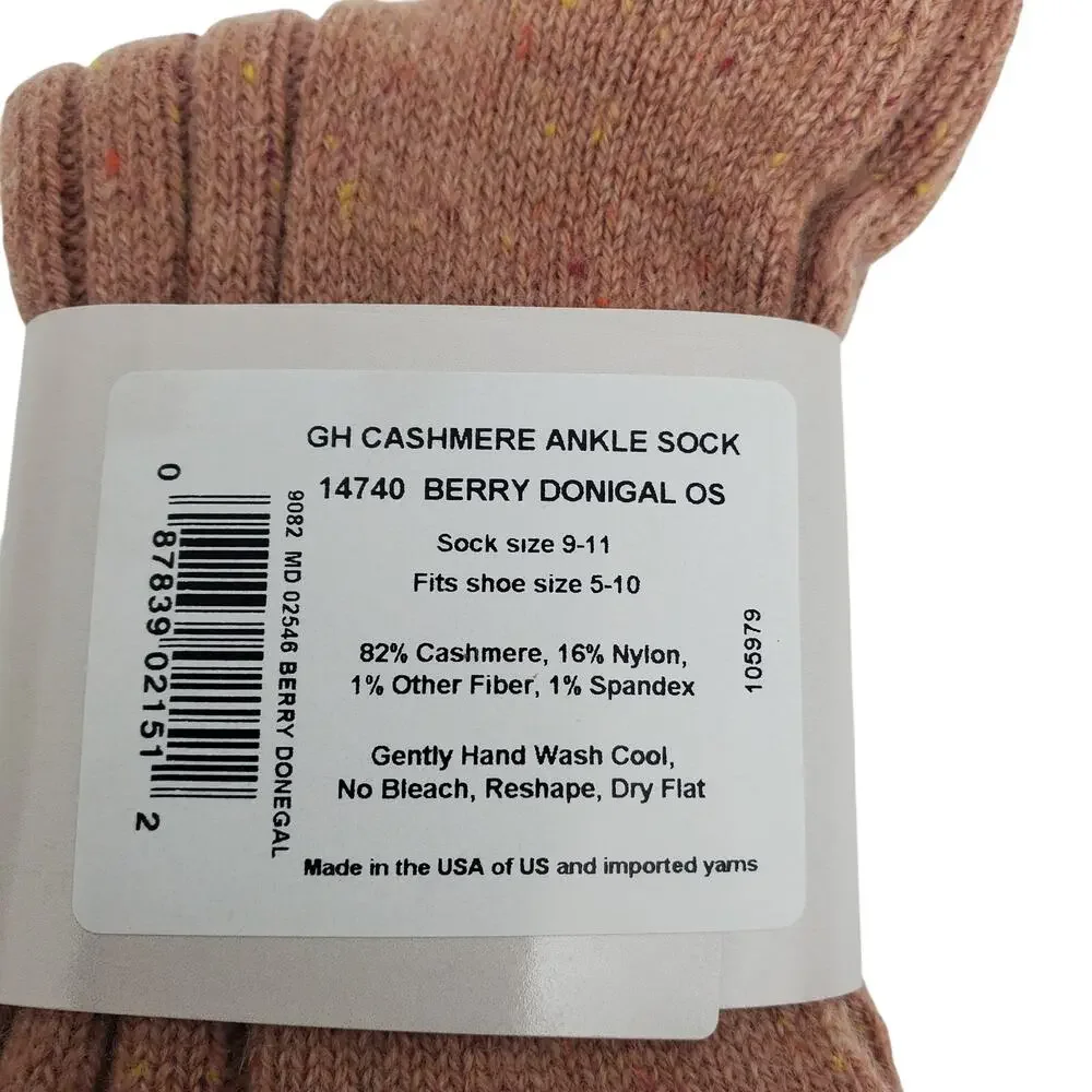 NEW Garnet Hill Ankle Socks 9-11 Berry Donegal 82% Cashmere Warm Cozy Holiday